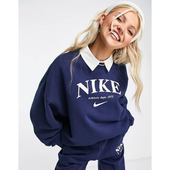 Nike Sweaters - Nike Essentials Fleece Retro Crewneck in Navy